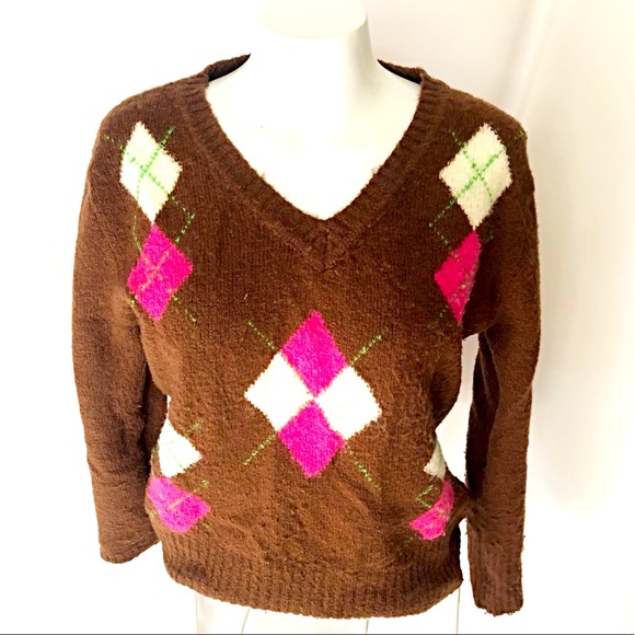 NADO - Brown + Free BLUE Argyle Mohair Sweater - Picture 2 of 8